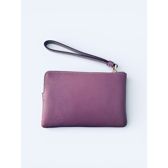 Coach Purple Wristlet Wallet with Zipper, Card Slots, Logo, Strap, Folding